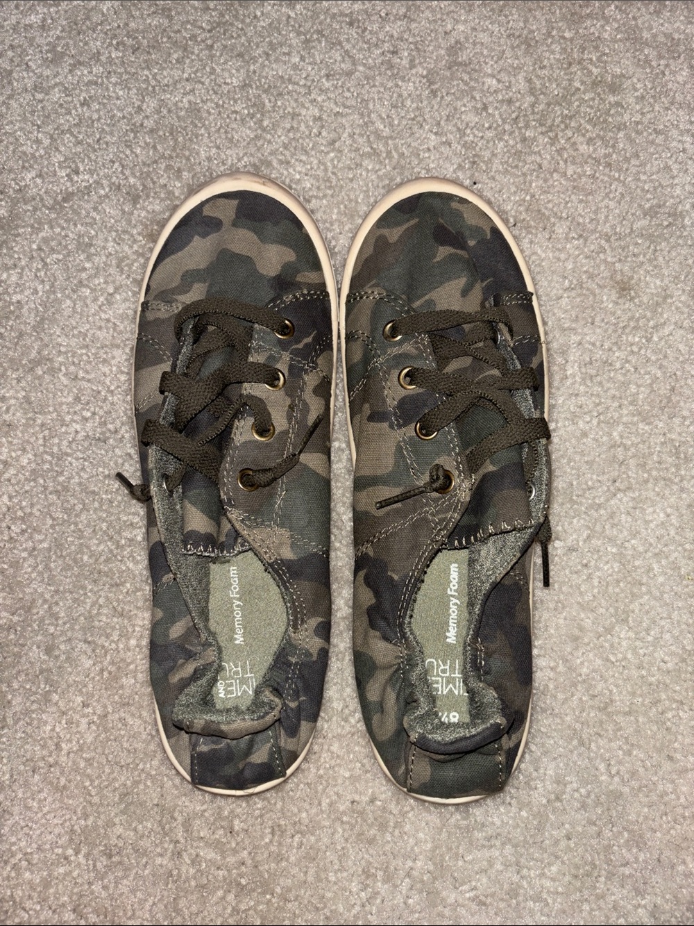 Time and Tru Olive Camo Lace-Up Sneakers